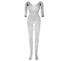 Bodystocking creux en résille sexy, voir à travers une pièce à manches longues entrejambe ouverte, lingerie et sous-vêtements sexy pour femmes *TAILLE UNIQUE*