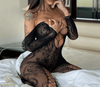Bodystocking En Résille Jacquard, Body En Maille À Entrejambe Ouvert Ajouré, Lingerie Et Sous-vêtements Sexy Pour Femmes *TAILLE UNIQUE*